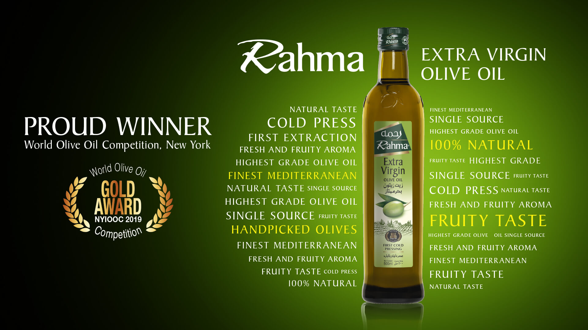 Rahma Extra Virgin Olive Oil wins Gold award at the most prestigious olive oil competition